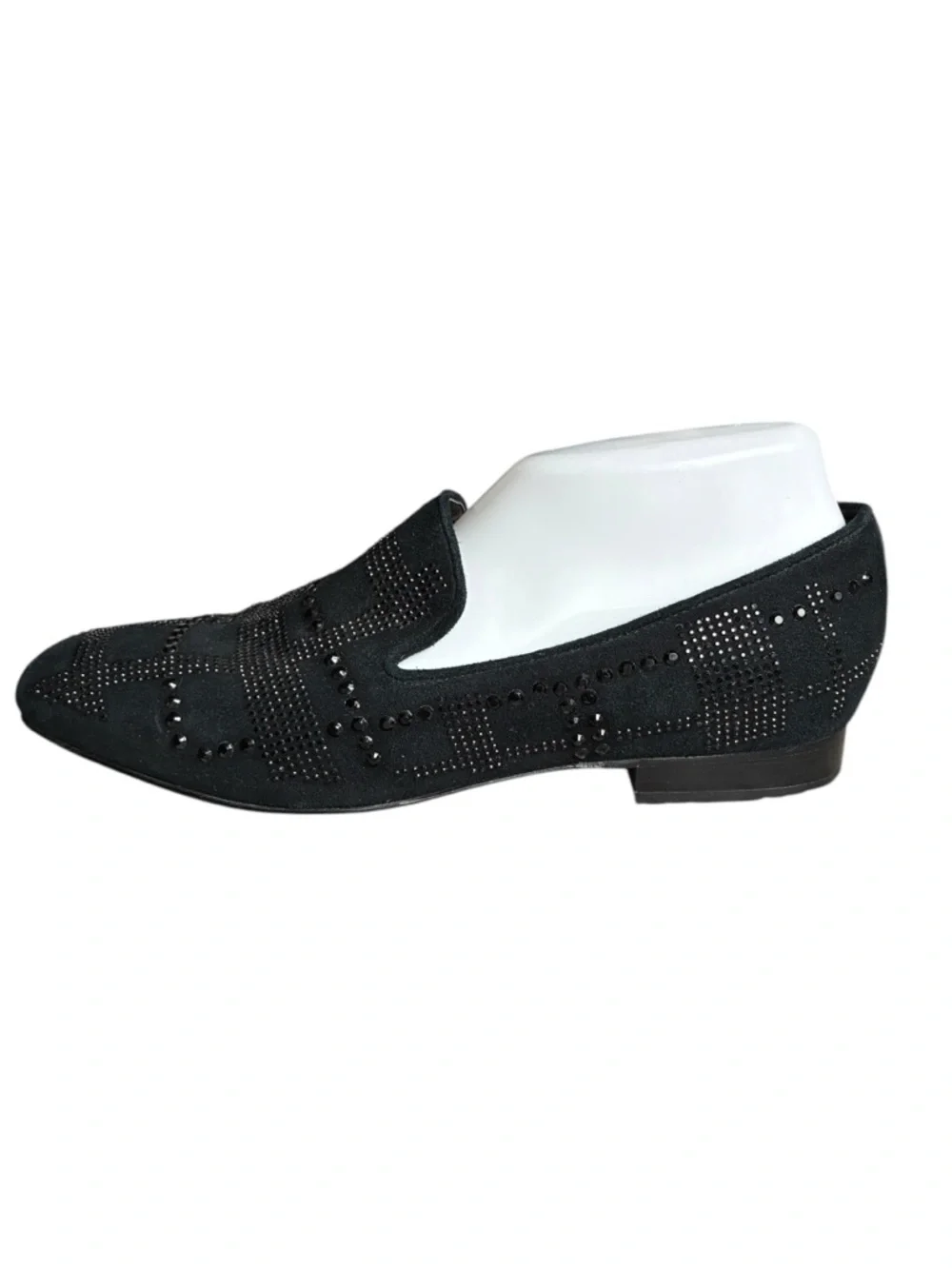 Donald Pliner LIBBISP Crystal Grid  Loafers Black Suede Slip On 9.5